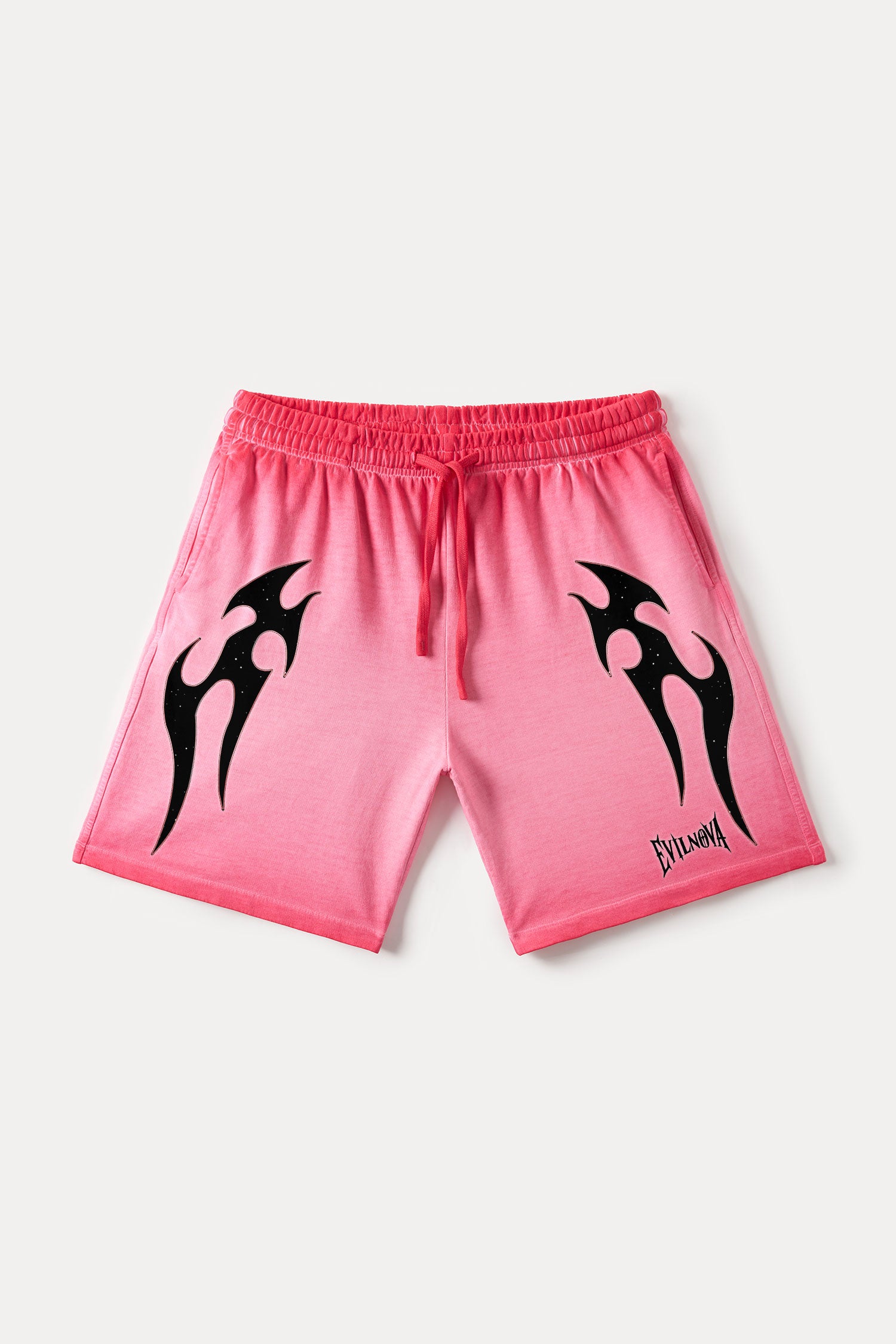 Evilnova Rose Red Flame Gradient Washed Sweatshorts-Evilnova