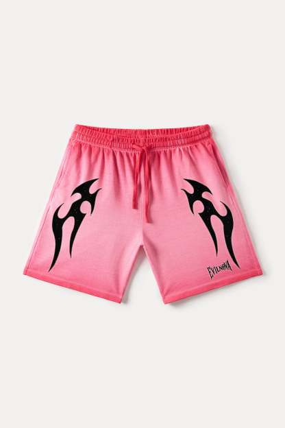 Evilnova Rose Red Flame Gradient Washed Sweatshorts-Evilnova