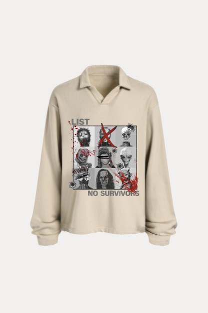 Evilnova Kill List Distressed Edge Buttonless Long Sleeve Polo Shirt-Evilnova