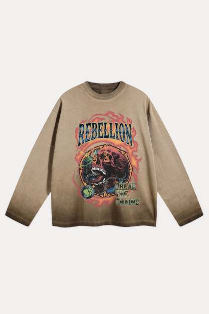 Evilnova Rebellion Distressed Washed Long Sleeve Tee-Evilnova