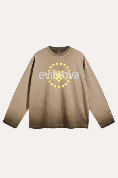 Evilnova Star Distressed Washed Long Sleeve Tee-Evilnova