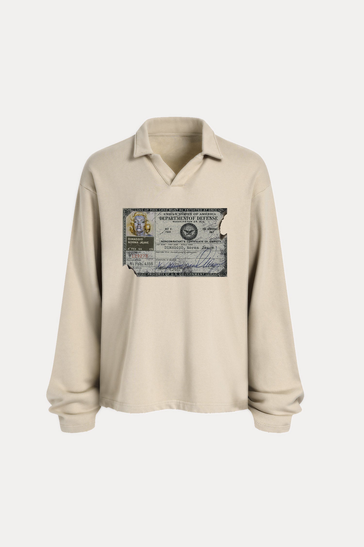 Evilnova Identity Distressed Edge Buttonless Long Sleeve Polo Shirt-Evilnova