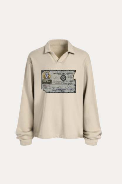 Evilnova Identity Distressed Edge Buttonless Long Sleeve Polo Shirt-Evilnova