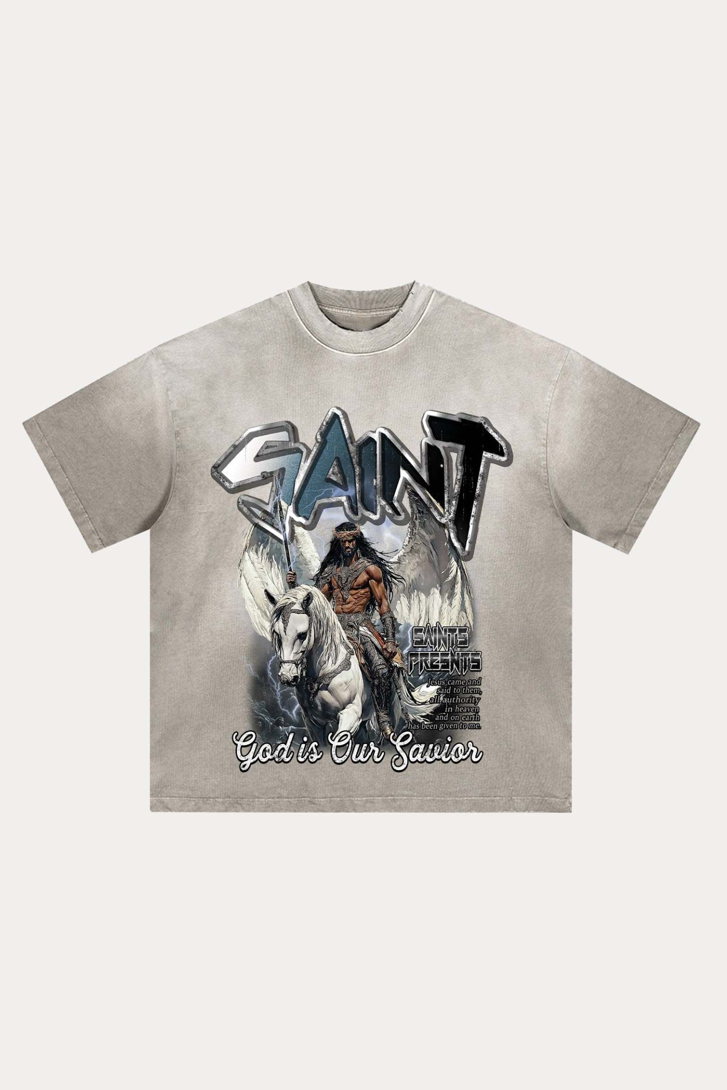 Evilnova Saint Distressed Washed T-Shirt-Evilnova
