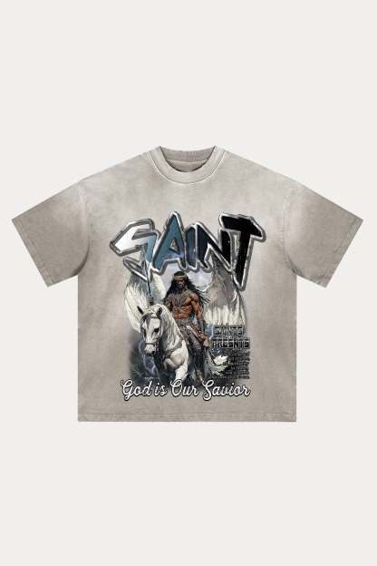 Evilnova Saint Distressed Washed T-Shirt-Evilnova