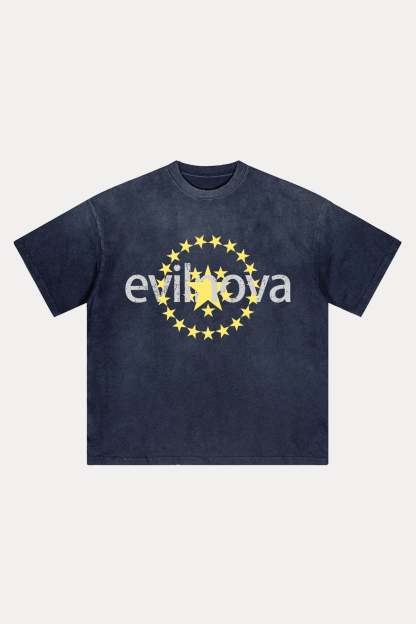 Evilnova Star Distressed Washed T-Shirt-Evilnova