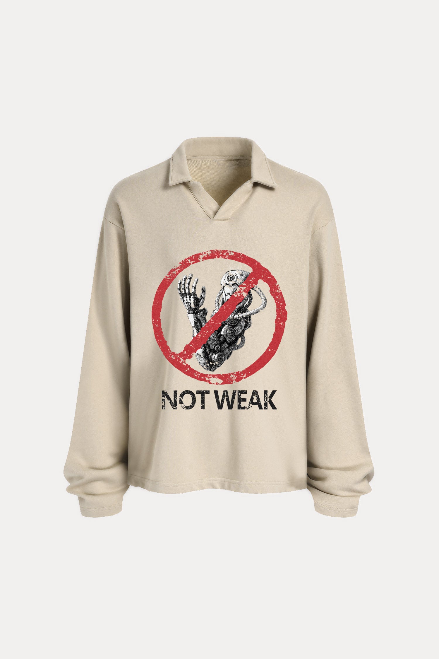 Evilnova Not weak Distressed Edge Buttonless Long Sleeve Polo Shirt-Evilnova