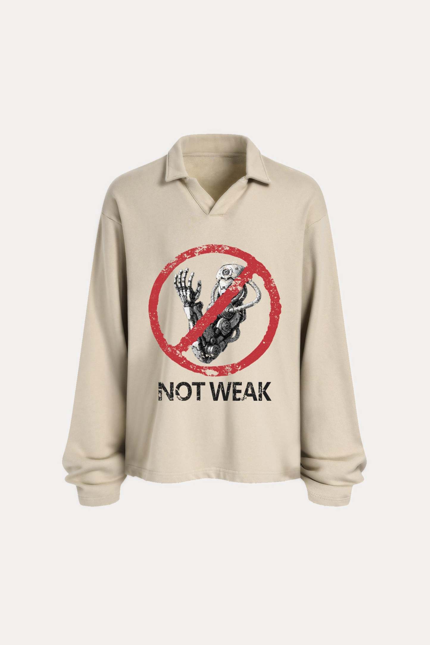 Evilnova Not weak Distressed Edge Buttonless Long Sleeve Polo Shirt-Evilnova