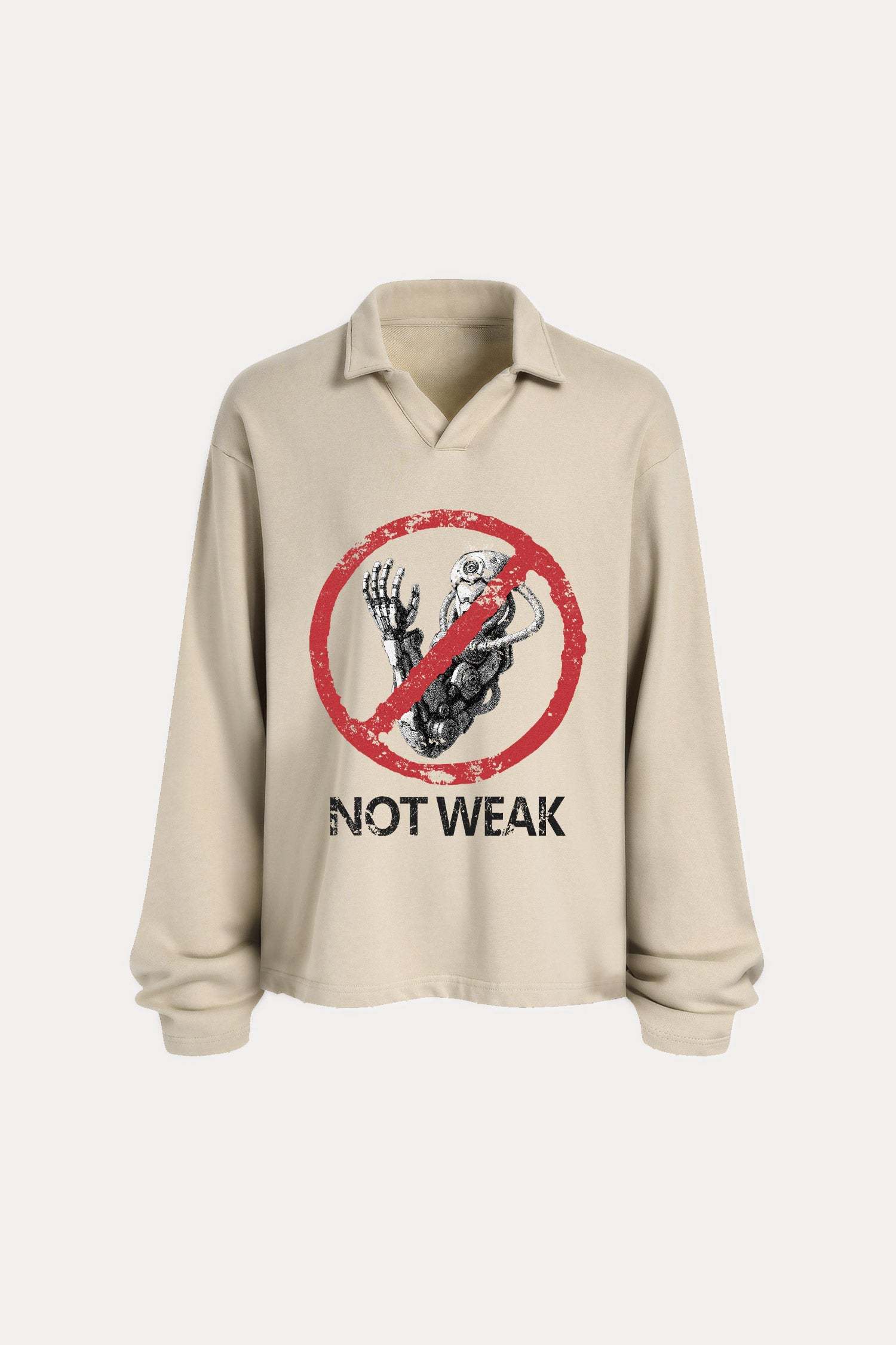 Evilnova Not weak Distressed Edge Buttonless Long Sleeve Polo Shirt-Evilnova