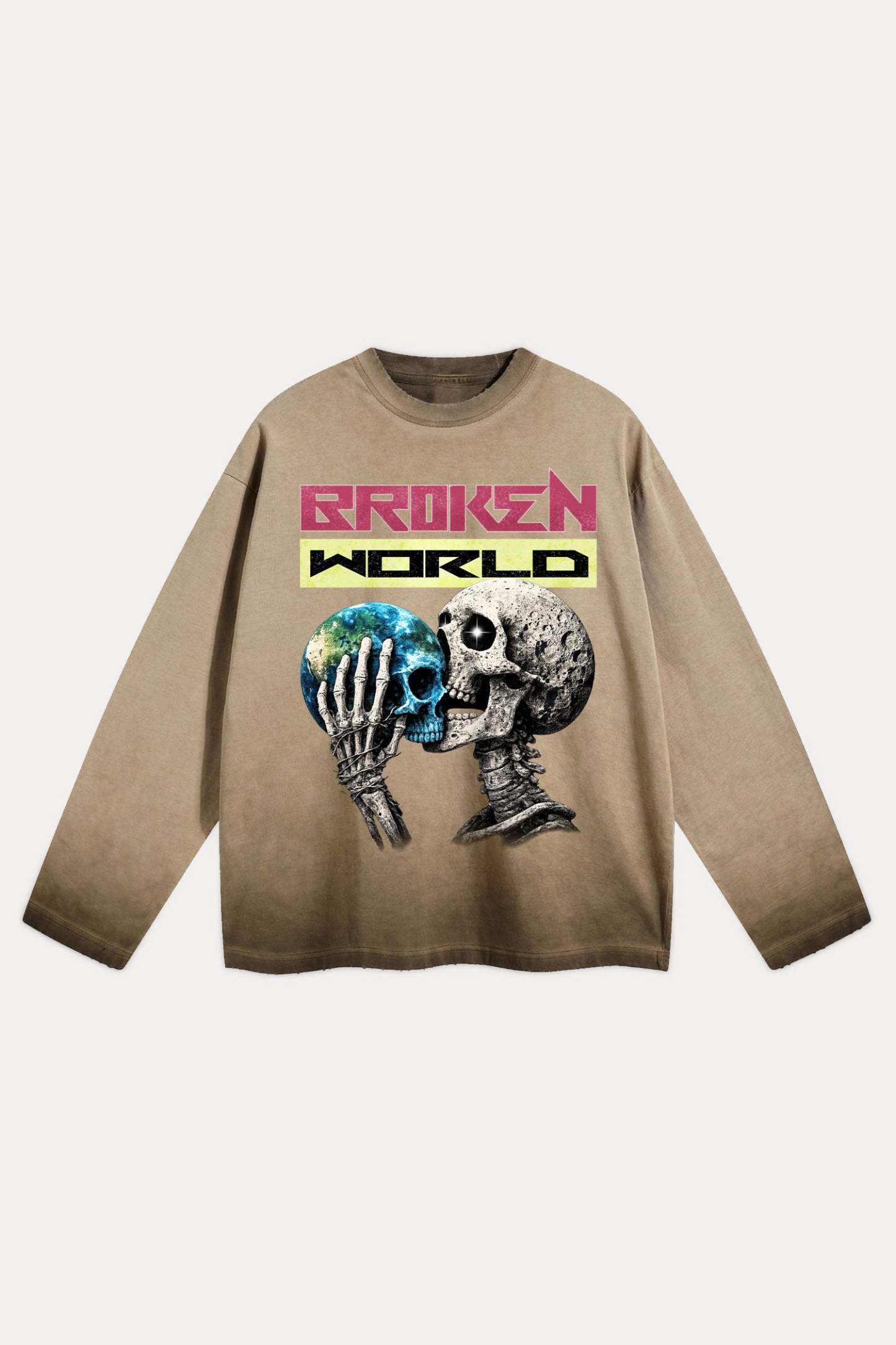 Evilnova Broken World Distressed Washed Long Sleeve Tee-Evilnova
