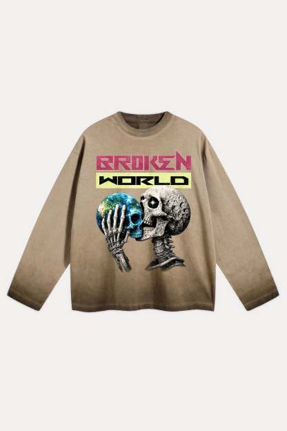 Evilnova Broken World Distressed Washed Long Sleeve Tee-Evilnova