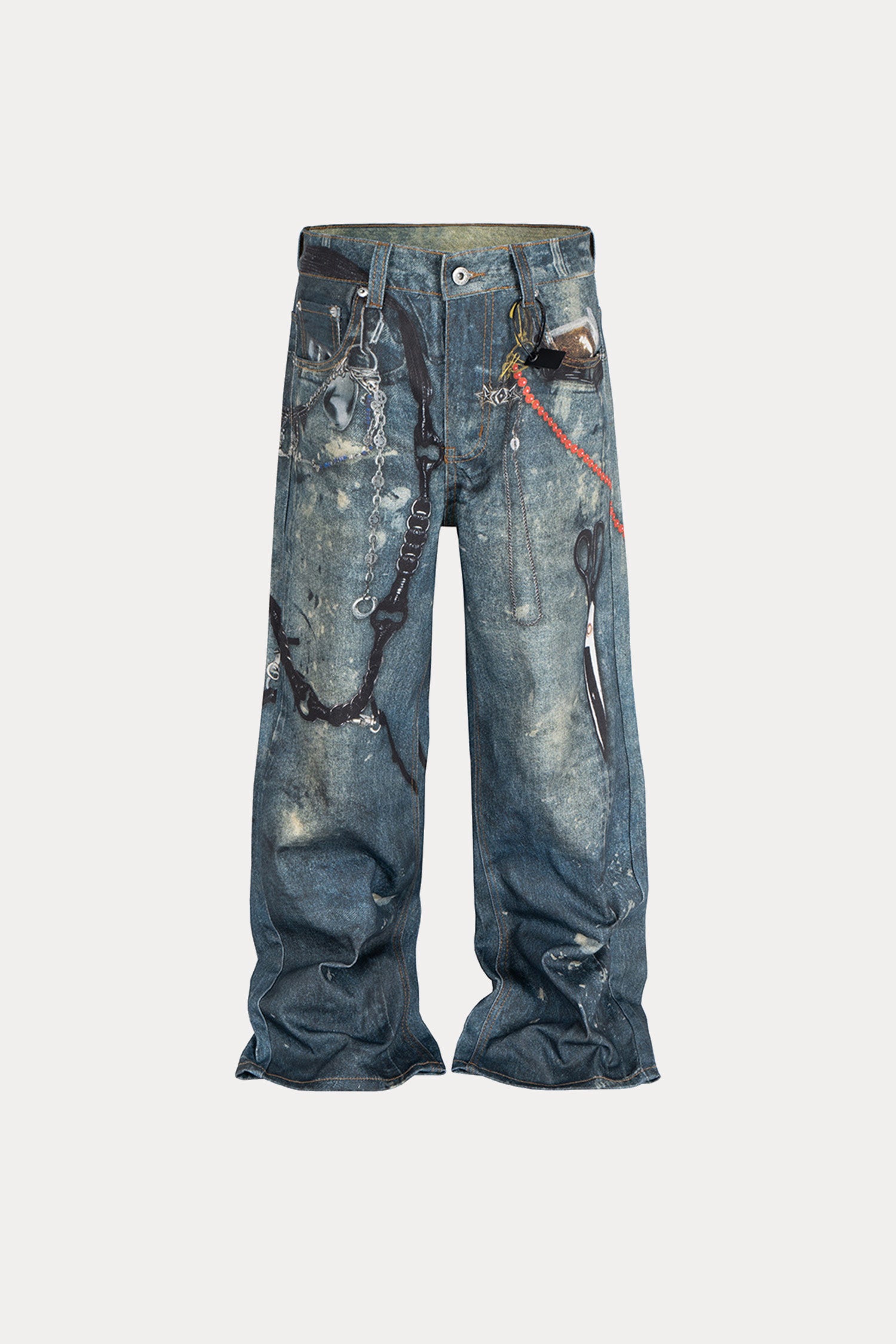 Evilnova 3D Print Washed Baggy Jeans-Evilnova