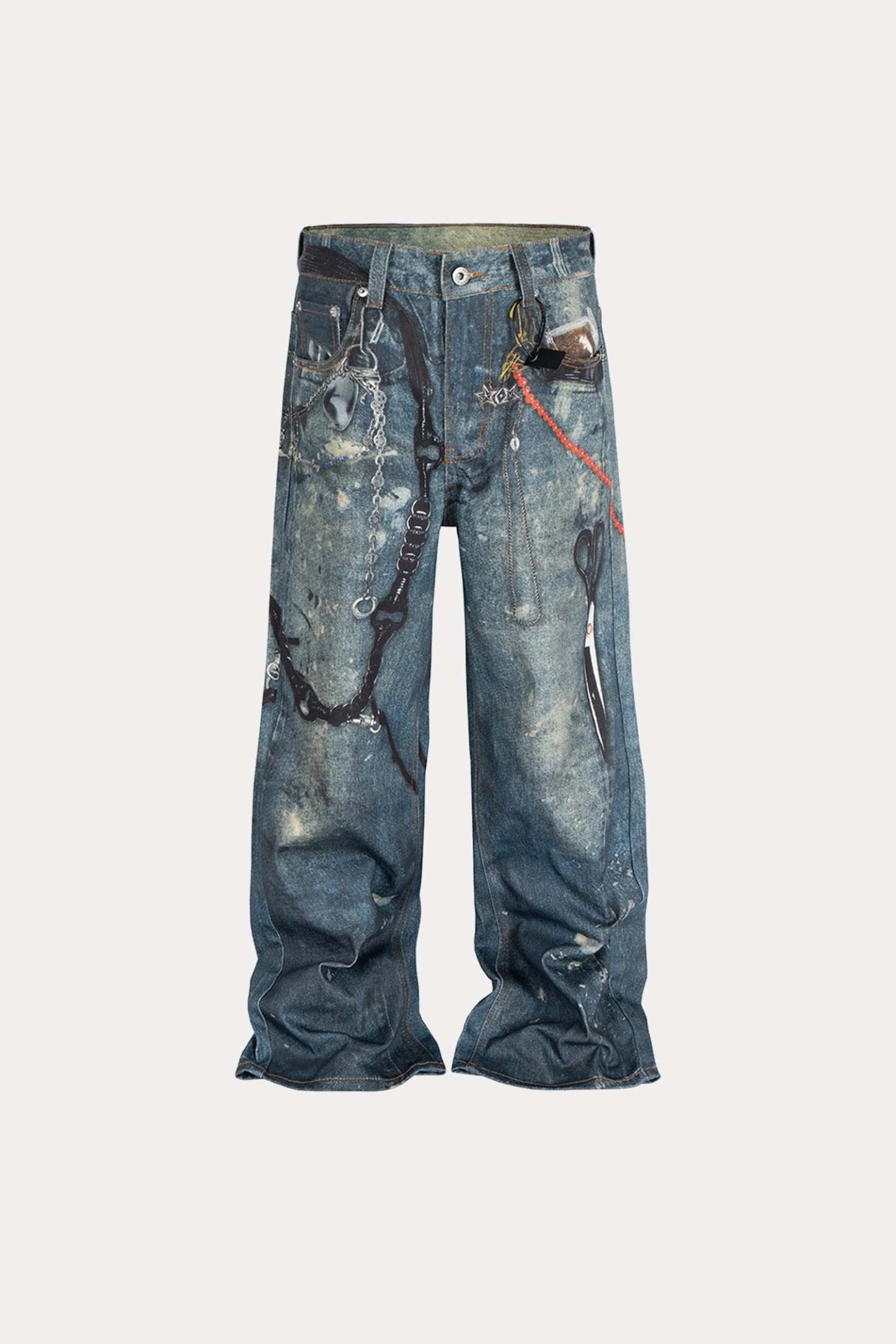 Evilnova 3D Print Washed Baggy Jeans-Evilnova