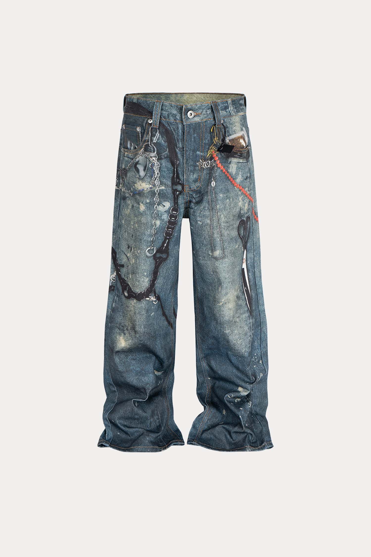 Evilnova 3D Print Washed Baggy Jeans-Evilnova