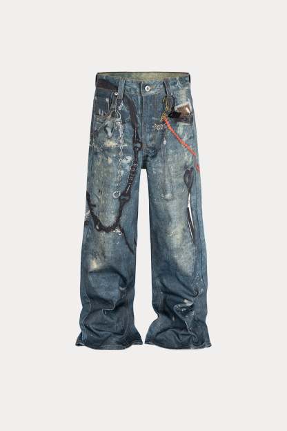Evilnova 3D Print Washed Baggy Jeans-Evilnova