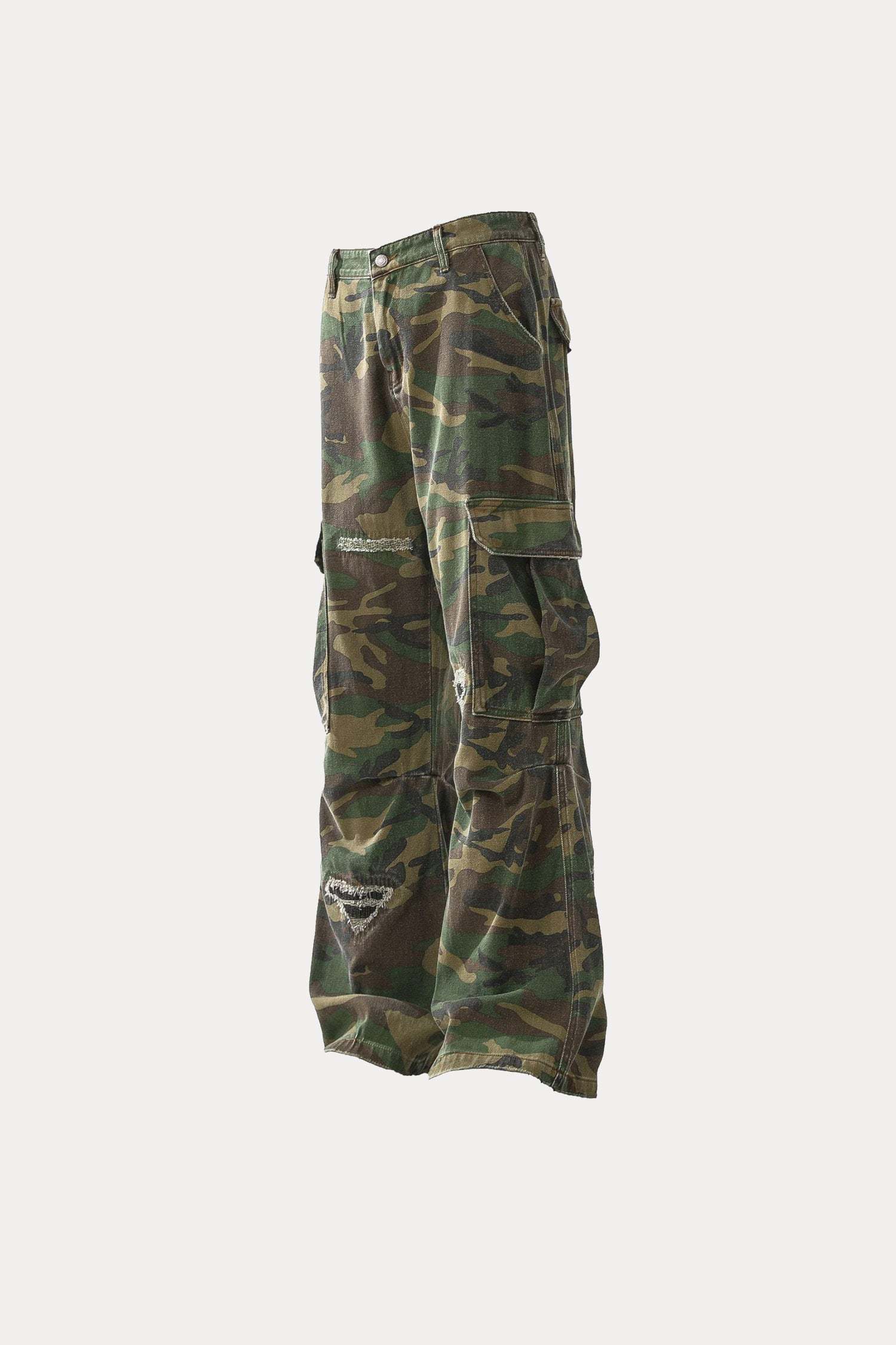 Evilnova Vintage Distressed Camo Bootcut Pants-Evilnova