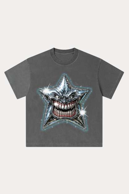 Evilnova Madness Star Washed Streetwear T-Shirt-Evilnova