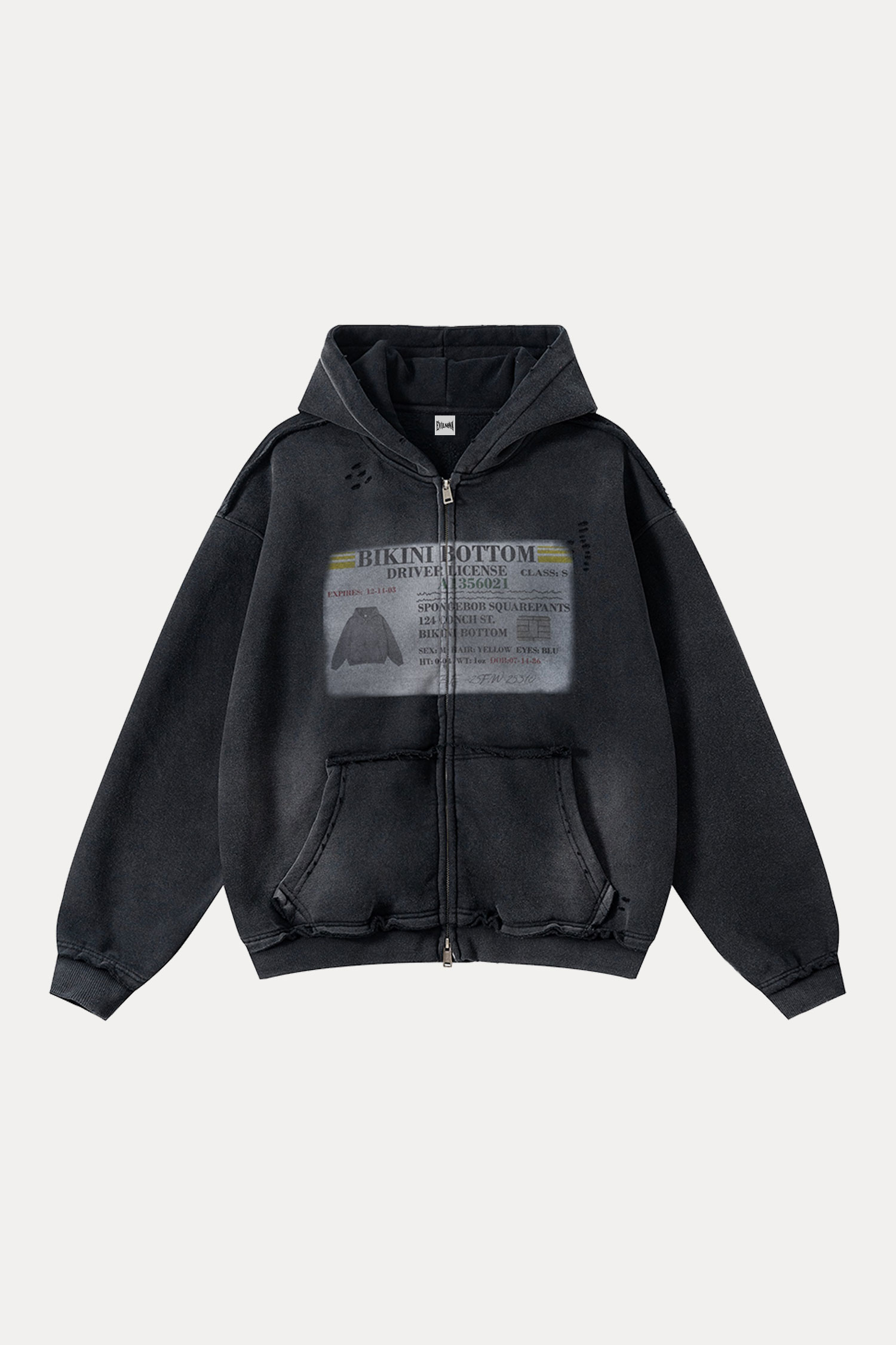 Evilnova BIKINI BOTTOM Distressed Washed Zipper Hoodie