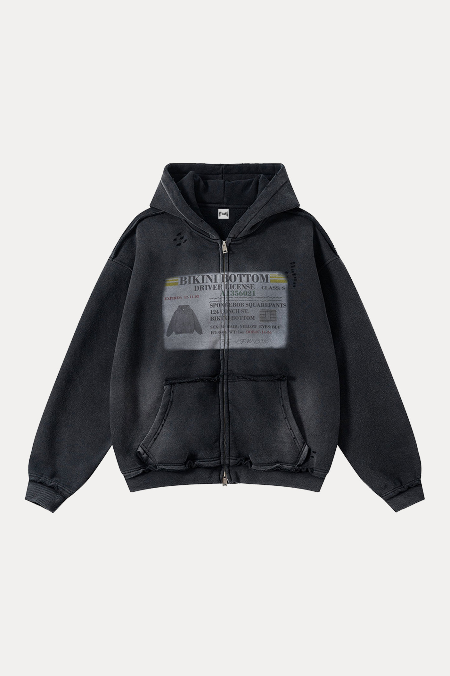 Evilnova BIKINI BOTTOM Distressed Washed Zipper Hoodie