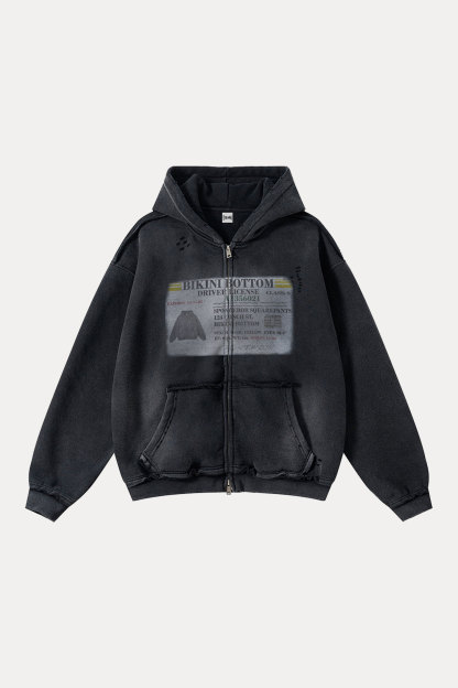 Evilnova BIKINI BOTTOM Distressed Washed Zipper Hoodie