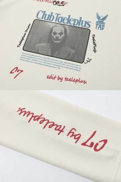 Evilnova Club Taeleplus Waffle Pattern Clown Print Long Sleeve Tee