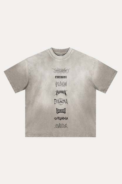 Evilnova Multi  Logo Distressed Washed T-Shirt-Evilnova