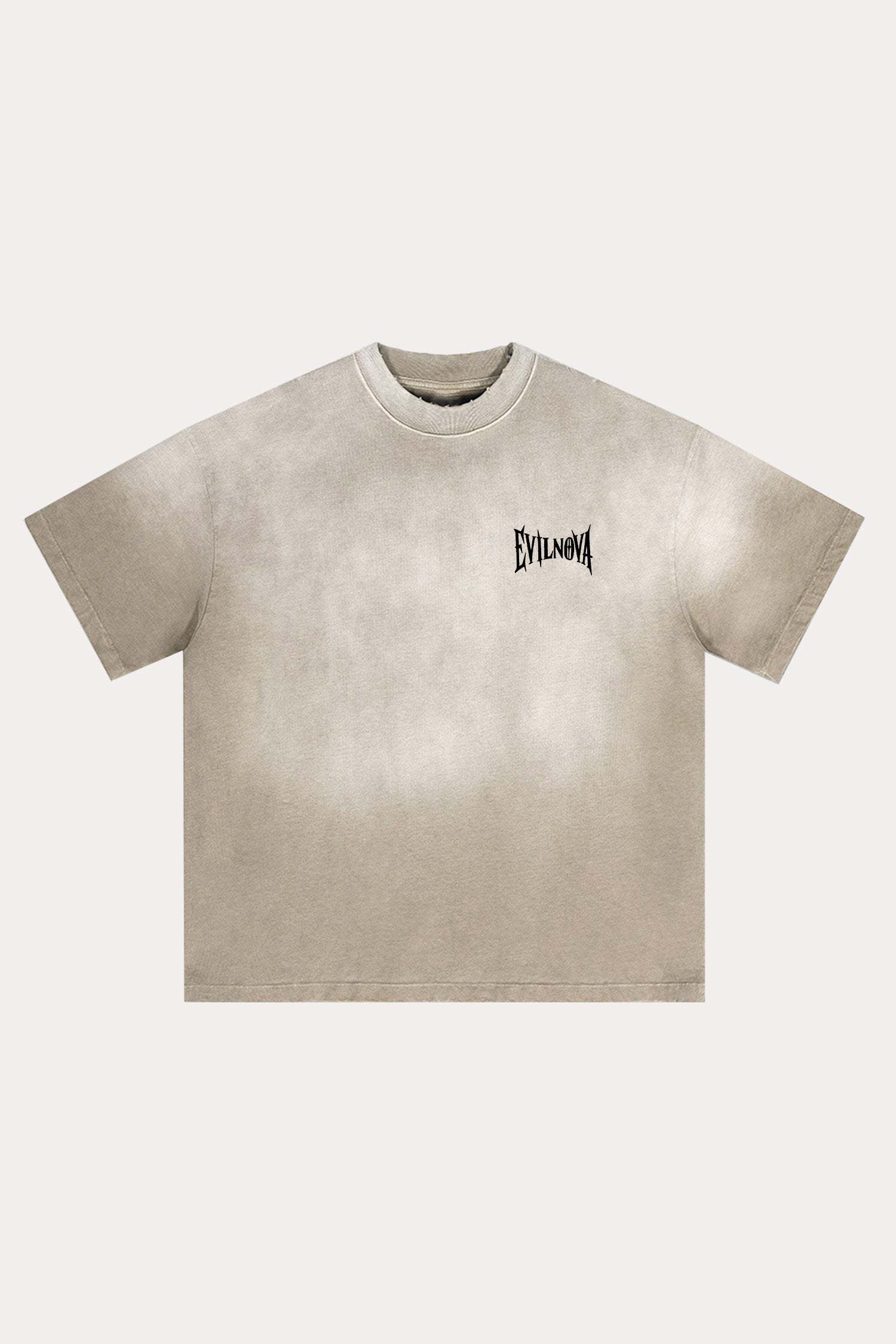 Evilnova Sand Basic Logo Distressed Washed T-Shirt-Evilnova