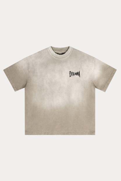 Evilnova Sand Basic Logo Distressed Washed T-Shirt-Evilnova