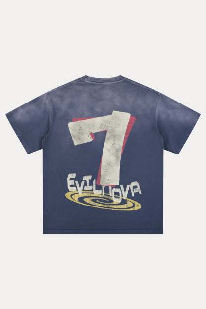 Evilnova Seven Distressed Washed T-Shirt-Evilnova
