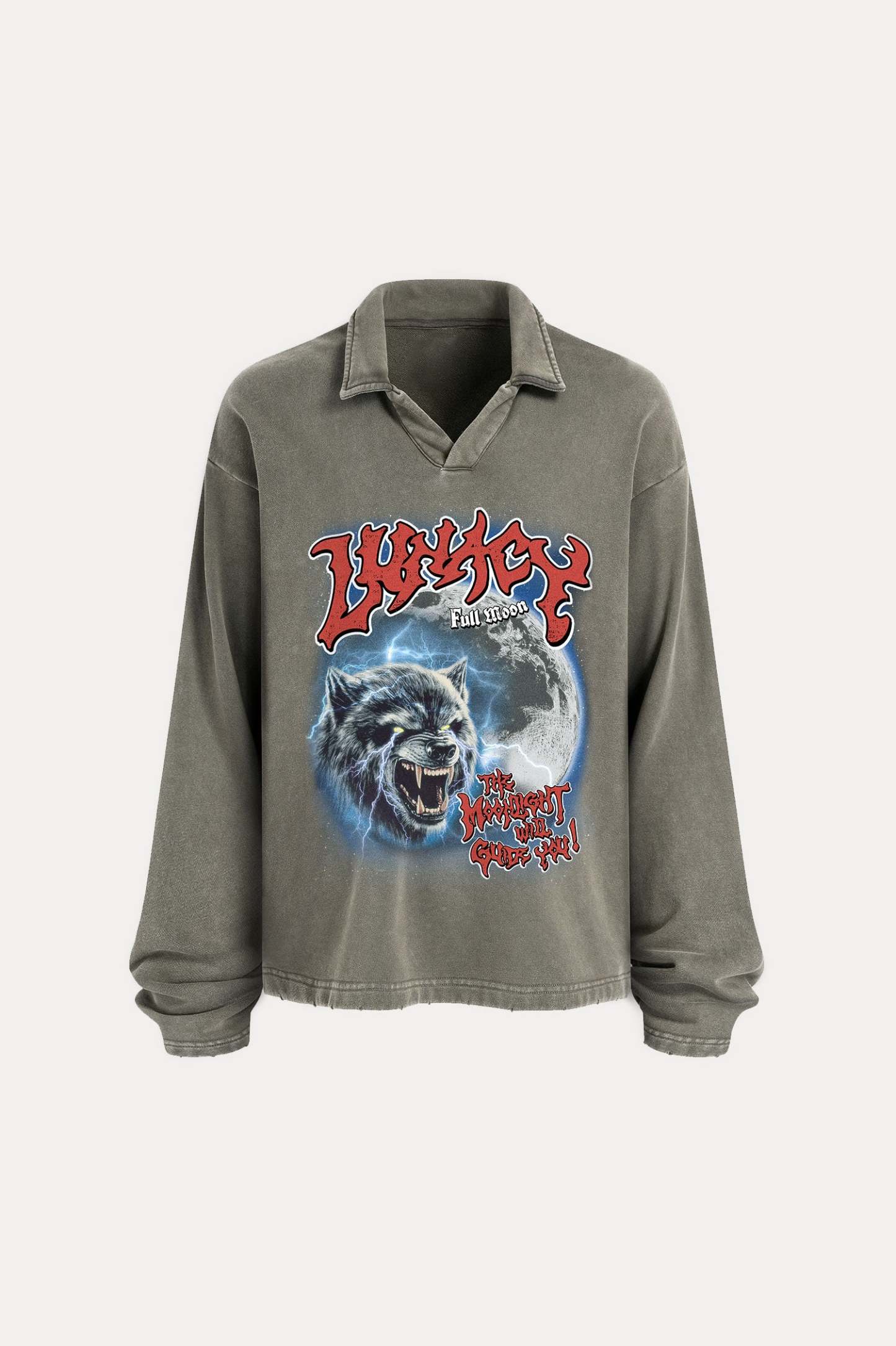 Evilnova Lunacy Distressed Edge Buttonless Long Sleeve Polo Shirt-Evilnova