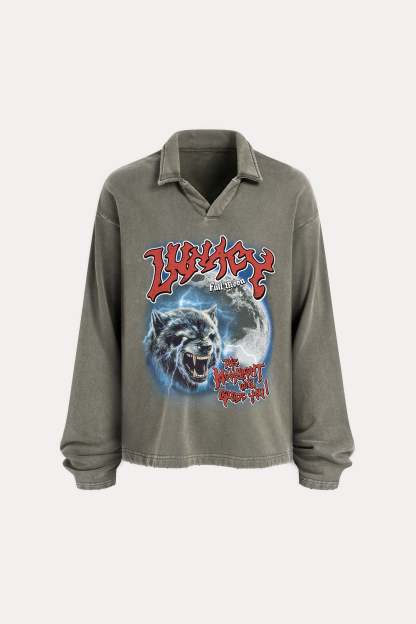 Evilnova Lunacy Distressed Edge Buttonless Long Sleeve Polo Shirt-Evilnova