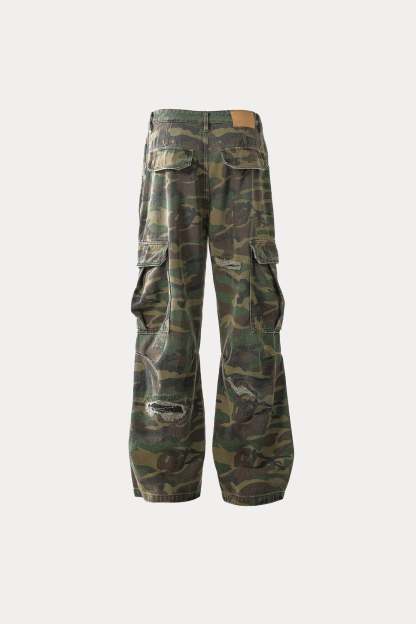 Evilnova Vintage Distressed Camo Bootcut Pants-Evilnova