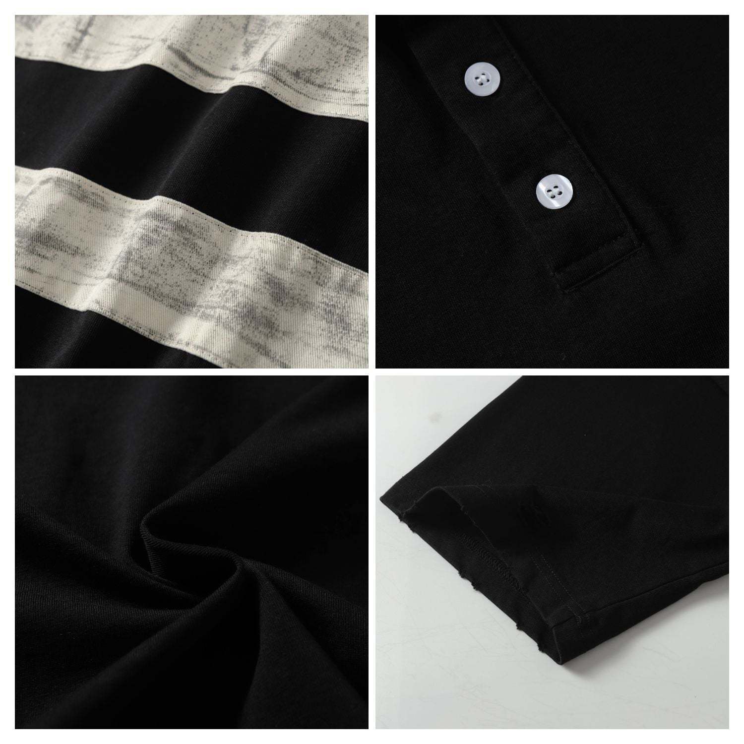 Evilnova Black Vintage Striped Distressed Polo Shirt-Evilnova