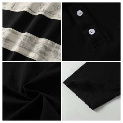 Evilnova Black Vintage Striped Distressed Polo Shirt-Evilnova