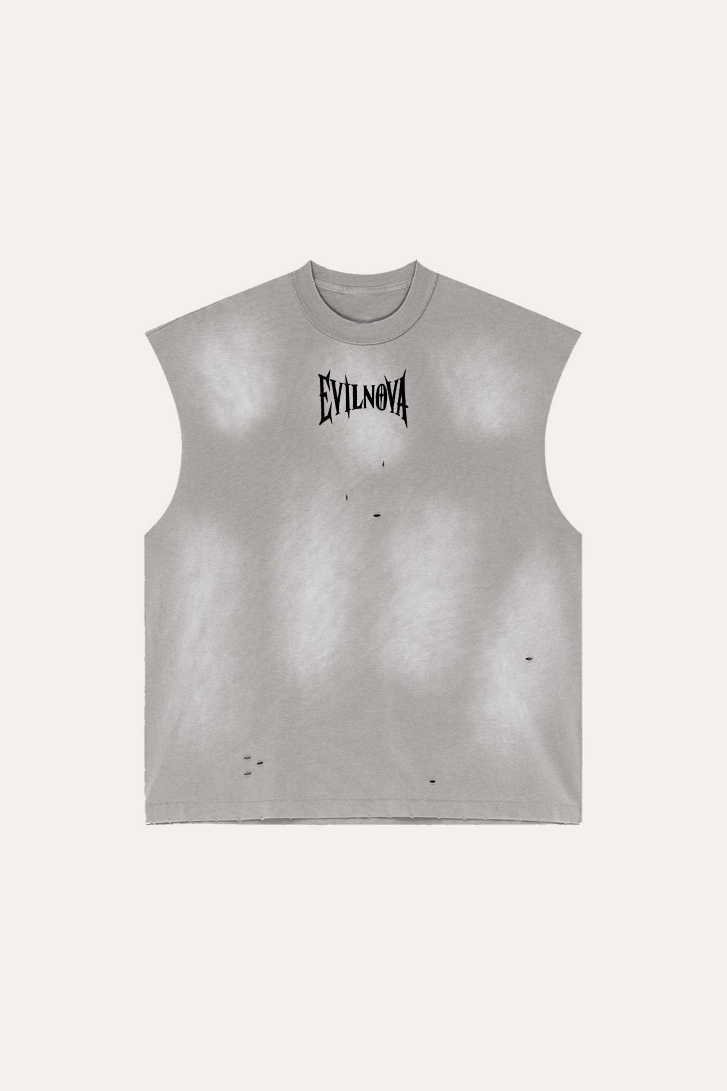 Evilnova Vintage Medium Gray Washed Distressed Tank Top & Sweatshorts Set-Evilnova