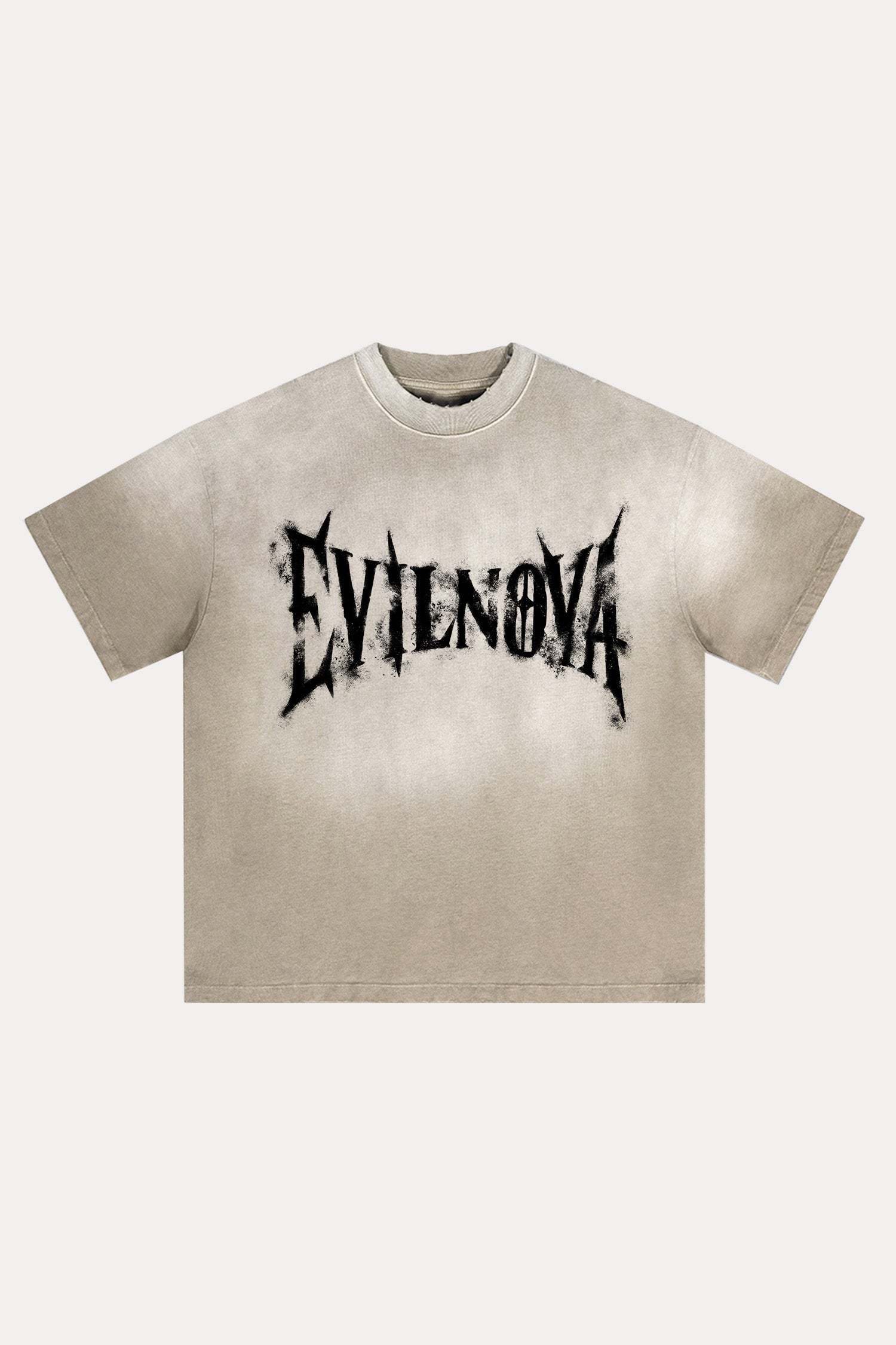Evilnova Faded Logo Distressed Washed T-Shirt-Evilnova