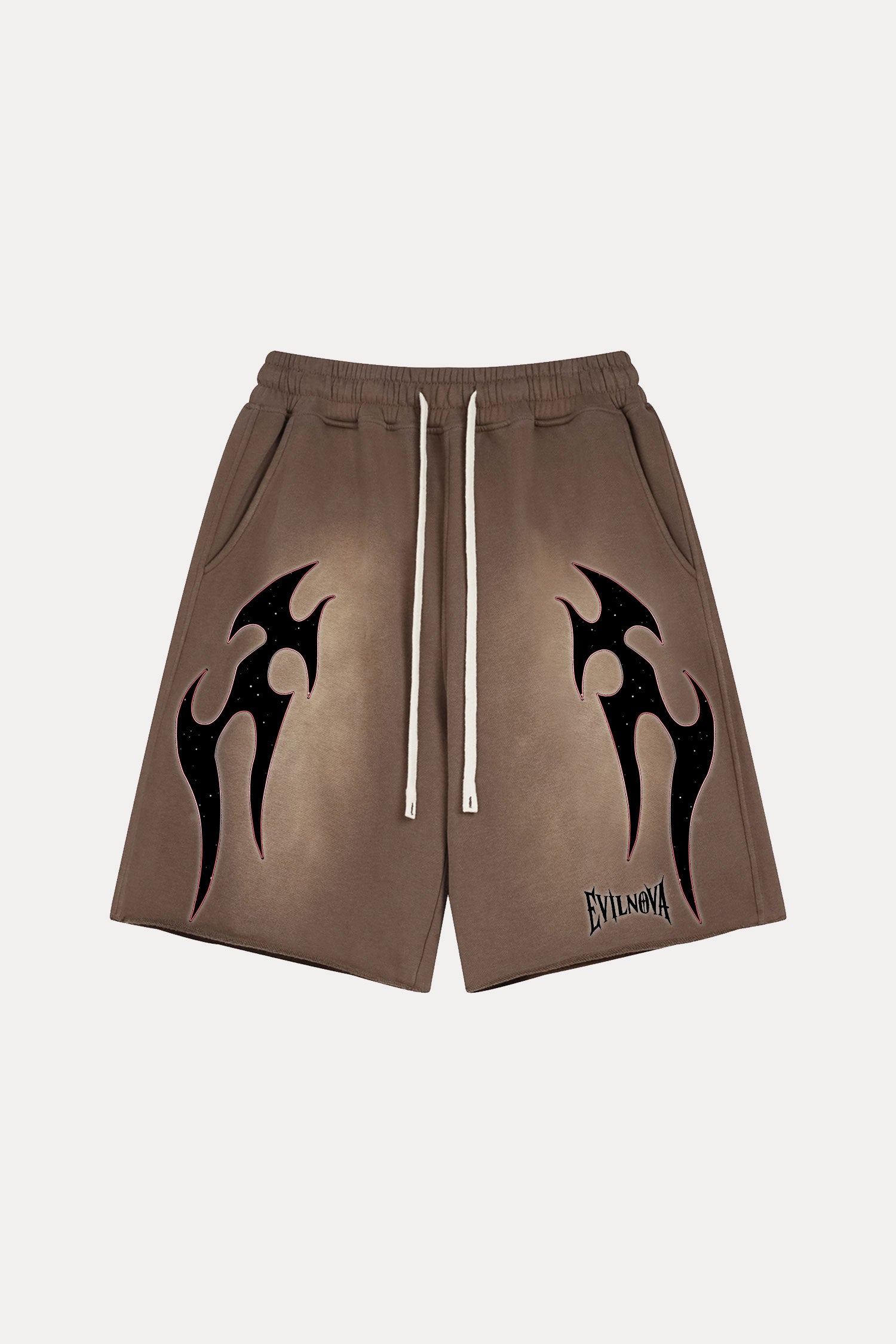 Evilnova Coffee Flame Washed Raw-Hem Sweatshorts-Evilnova