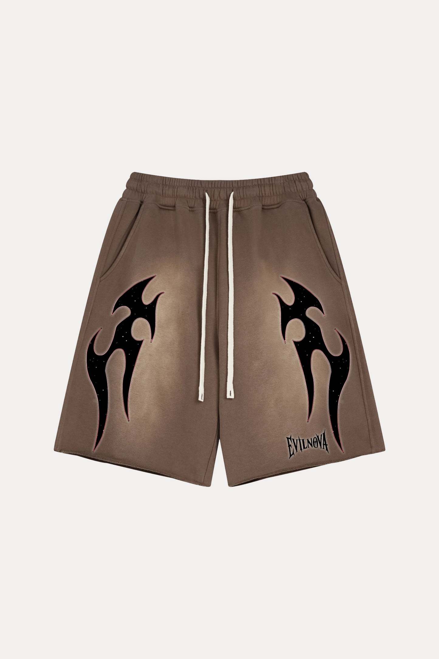 Evilnova Coffee Flame Washed Raw-Hem Sweatshorts-Evilnova