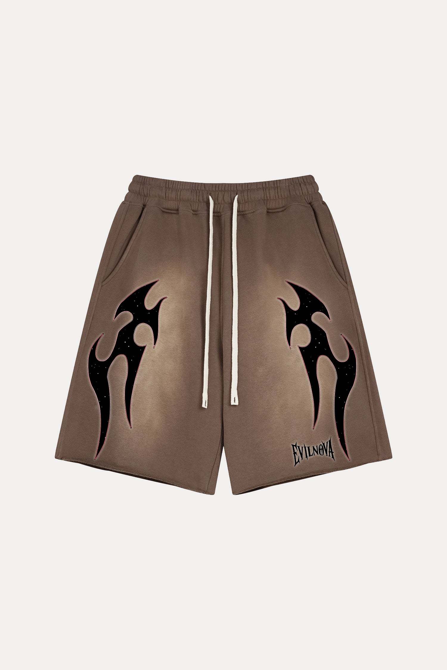 Evilnova Coffee Flame Washed Raw-Hem Sweatshorts-Evilnova