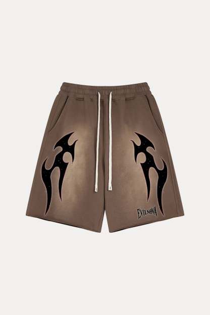 Evilnova Coffee Flame Washed Raw-Hem Sweatshorts-Evilnova