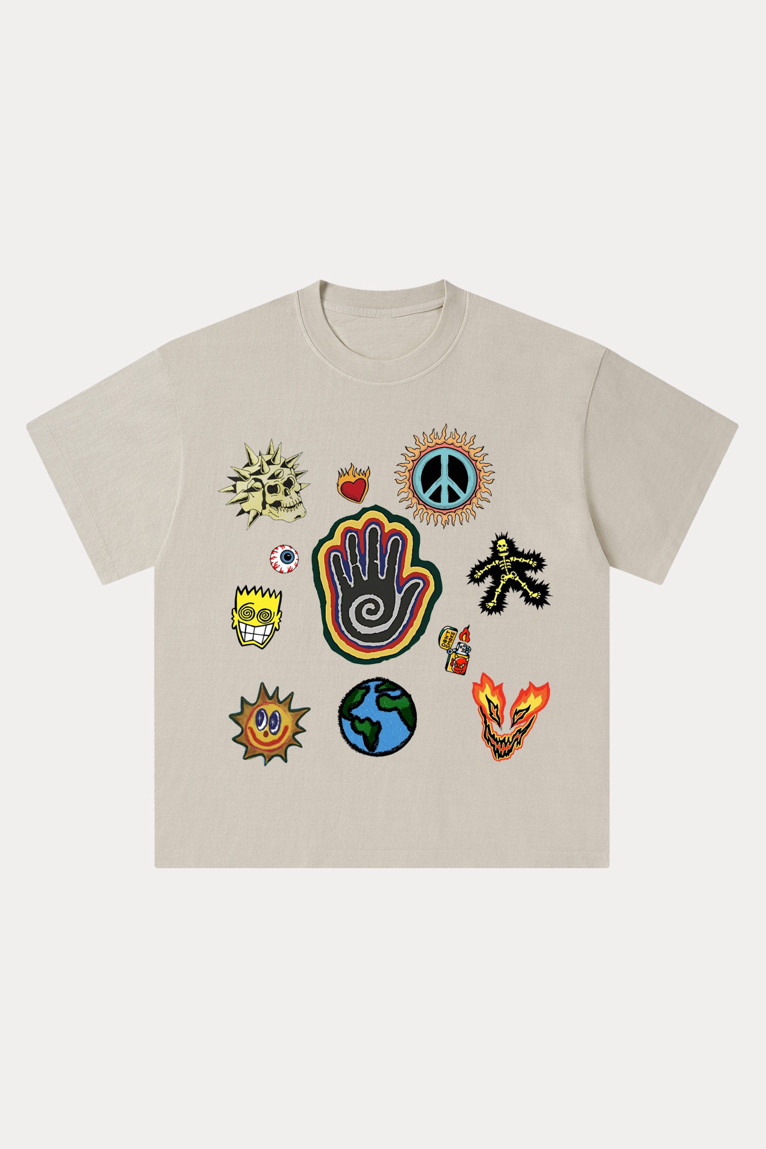 Evilnova Cartoon Elements Washed Streetwear T-Shirt-Evilnova