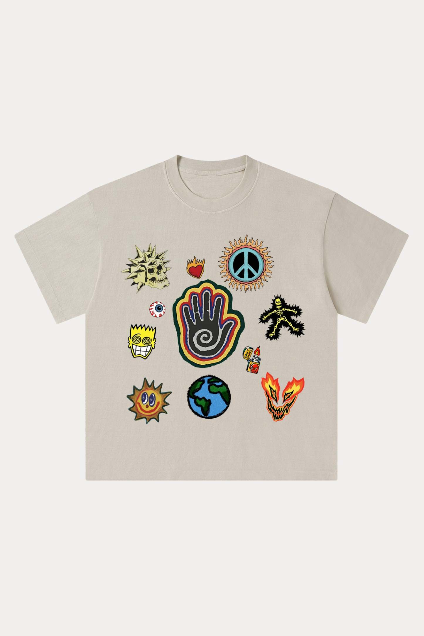 Evilnova Cartoon Elements Washed Streetwear T-Shirt-Evilnova