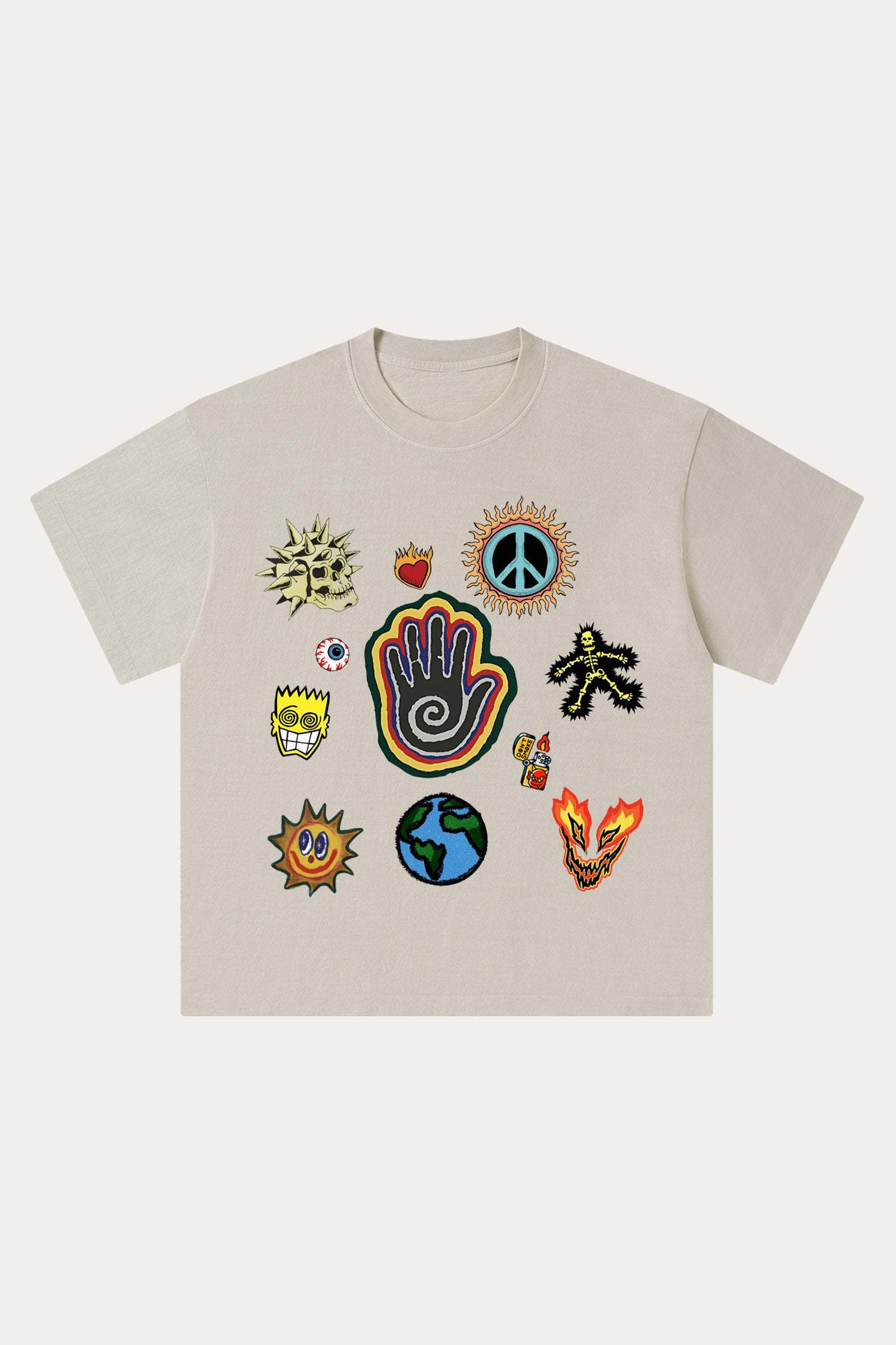 Evilnova Cartoon Elements Washed Streetwear T-Shirt-Evilnova