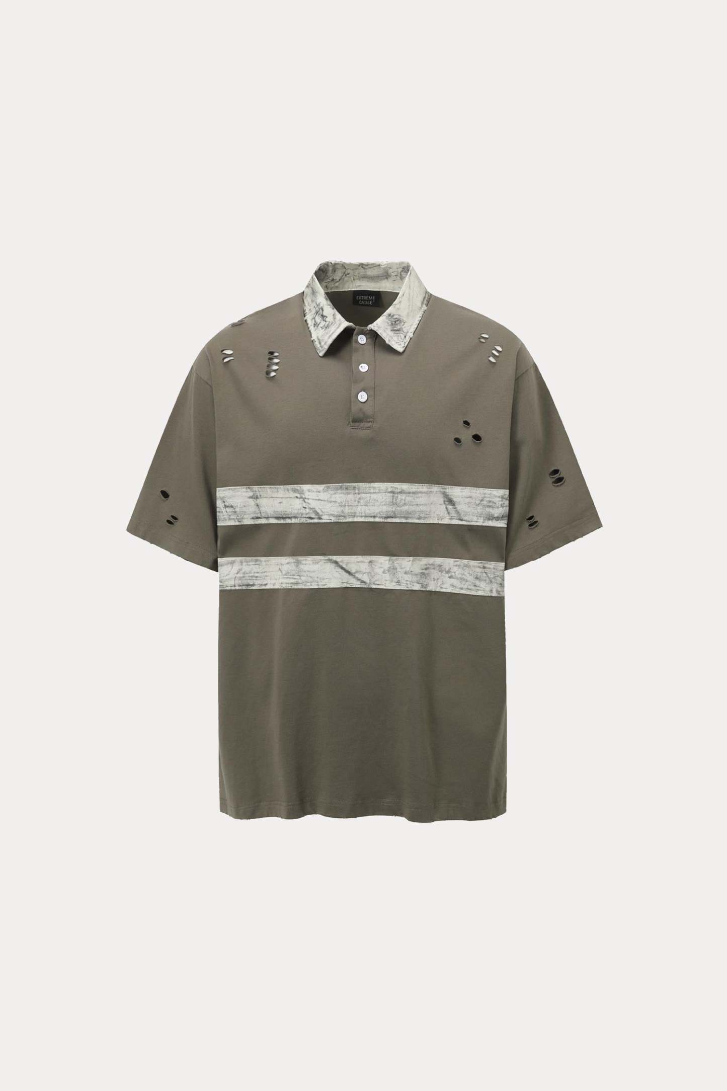 Evilnova Gray Vintage Striped Distressed Polo Shirt-Evilnova