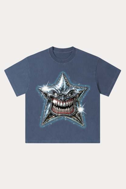 Evilnova Madness Star Washed Streetwear T-Shirt-Evilnova