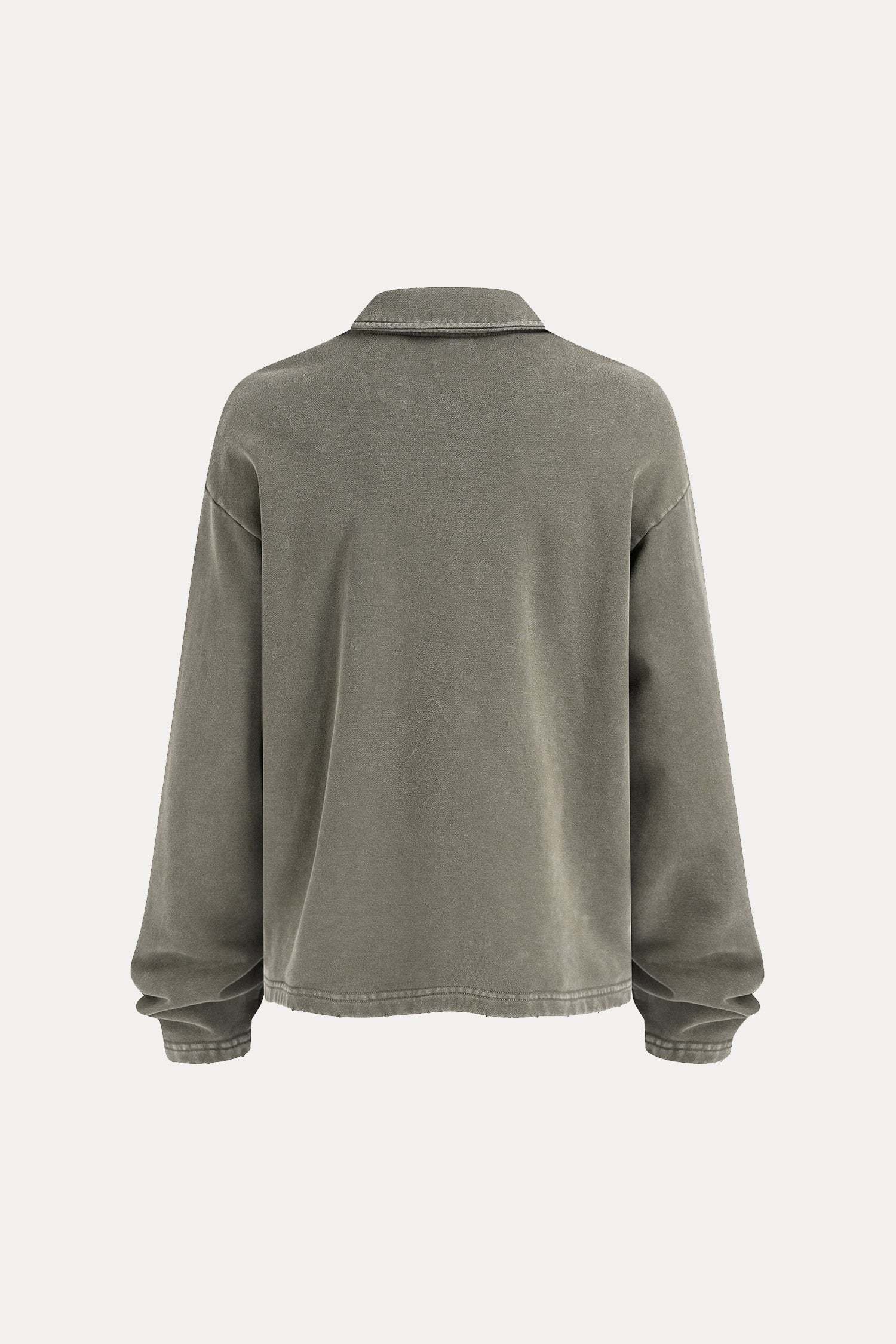 Evilnova Savior Distressed Edge Buttonless Long Sleeve Polo Shirt-Evilnova