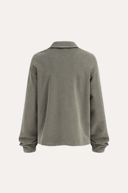 Evilnova Savior Distressed Edge Buttonless Long Sleeve Polo Shirt-Evilnova