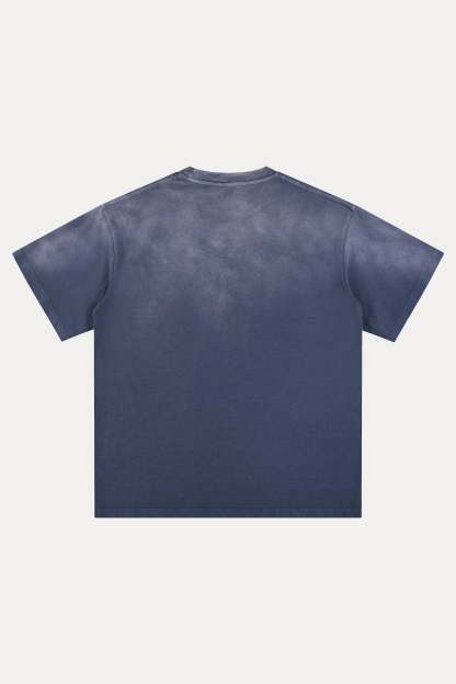 Evilnova Slate Blue Basic Logo Distressed Washed T-Shirt-Evilnova