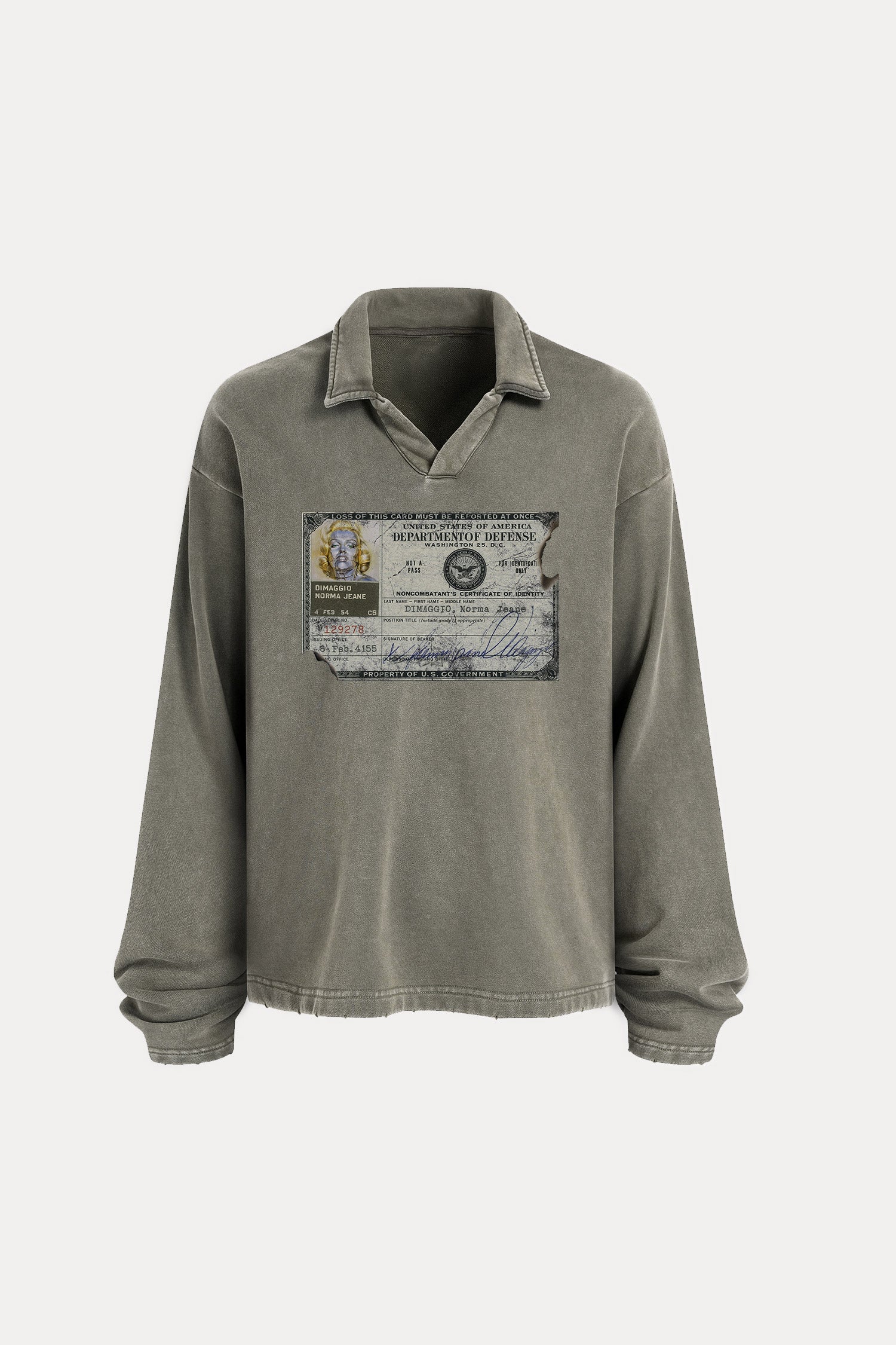 Evilnova Identity Distressed Edge Buttonless Long Sleeve Polo Shirt-Evilnova