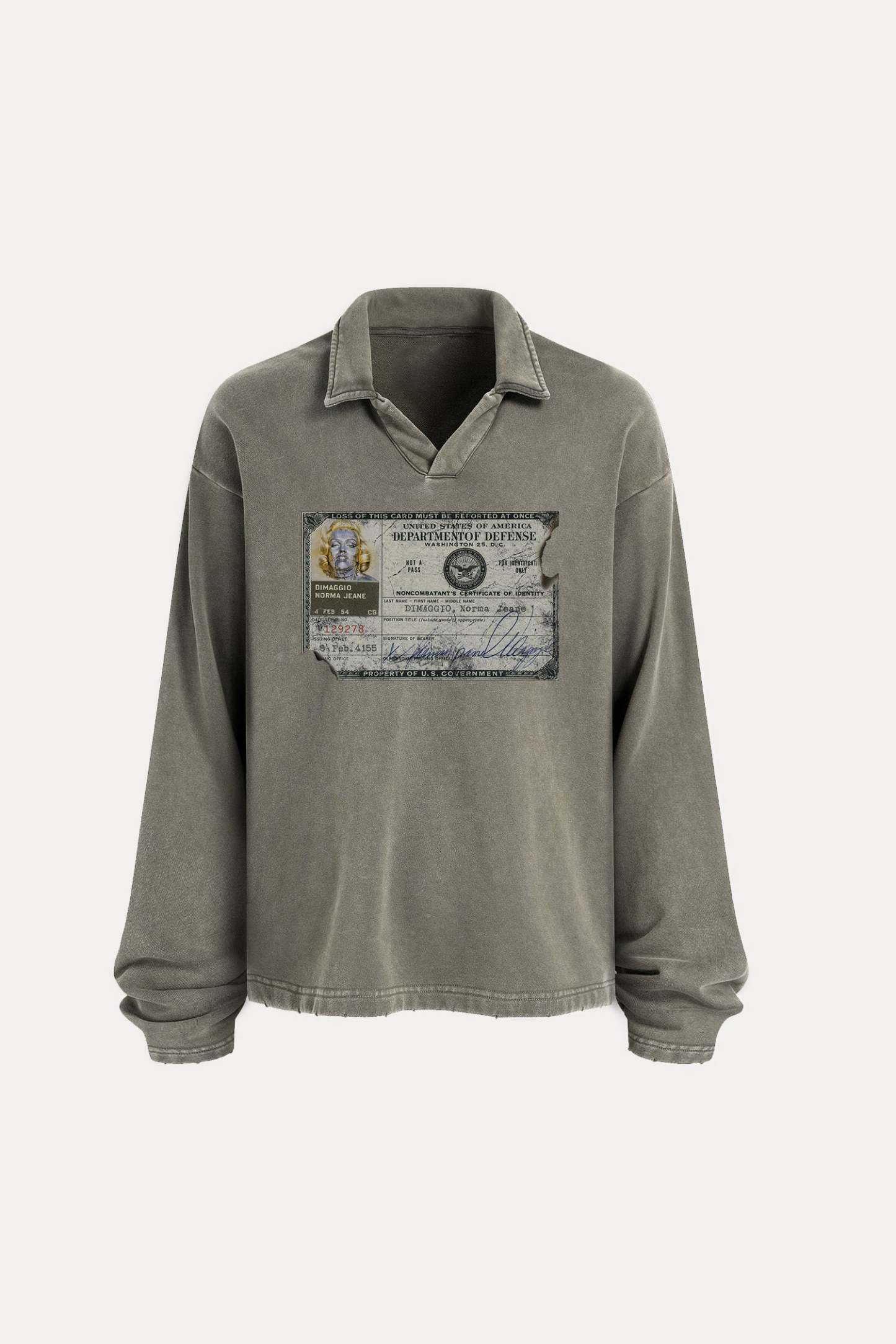 Evilnova Identity Distressed Edge Buttonless Long Sleeve Polo Shirt-Evilnova